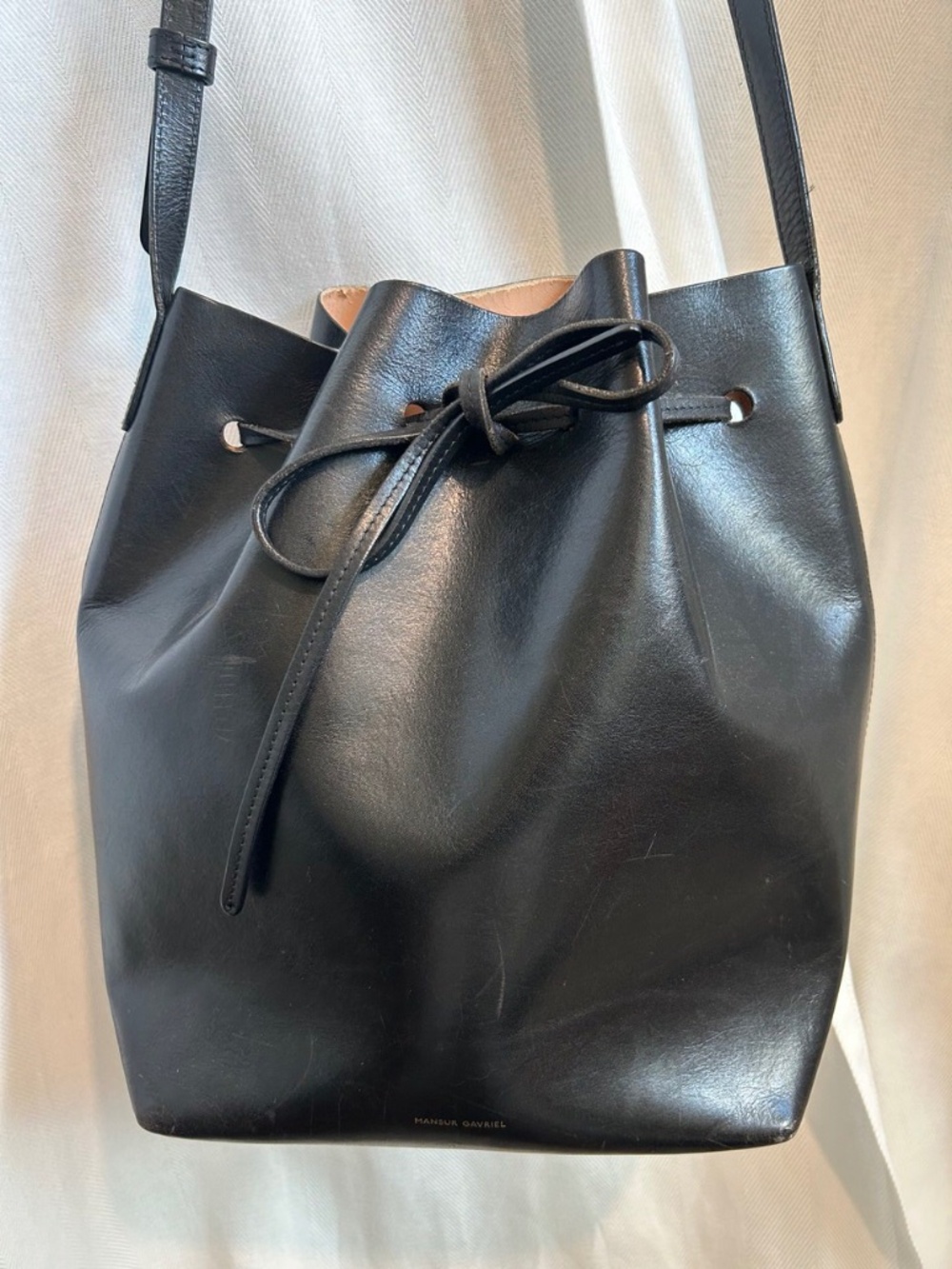 Mansur Gavriel Large Bucket Bag Black Leather w/ Matching Pouch As-Is